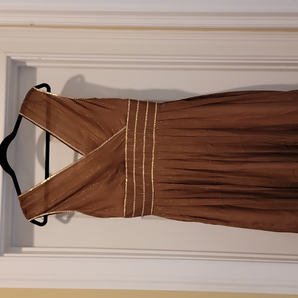 Adrianna Silk Dress size 8 with metallic gold & sequins